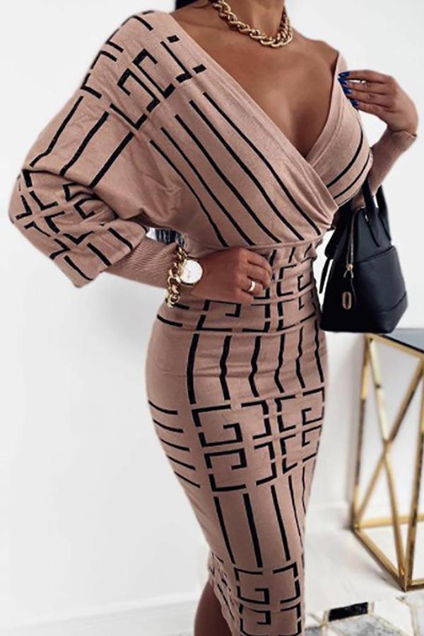 Long Sleeve Plaid V-neck Wrap Hip Dress