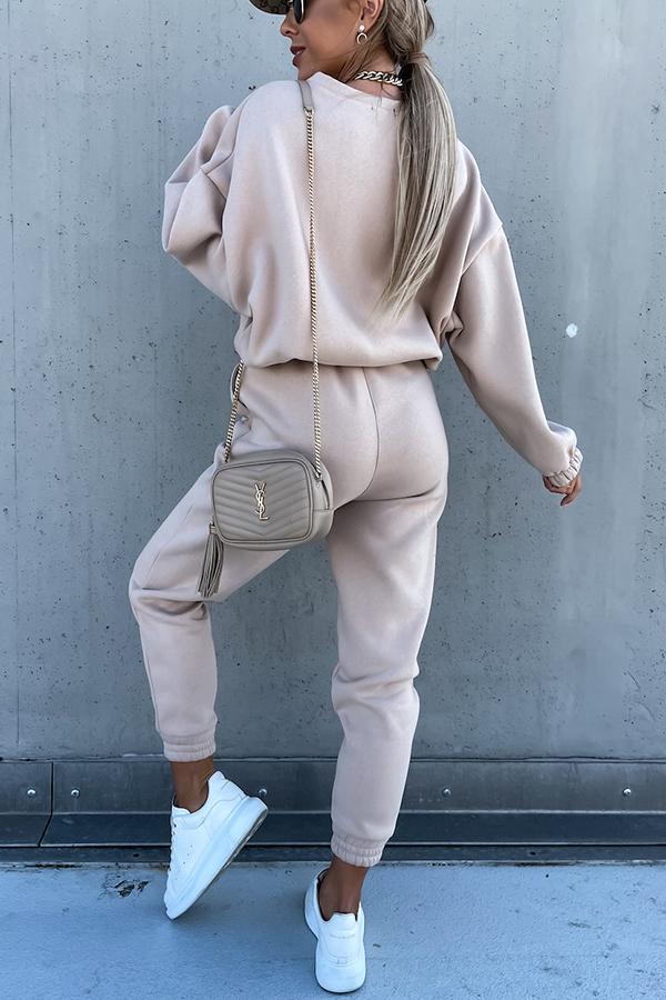 Sporty Style Solid Color Pants Suit