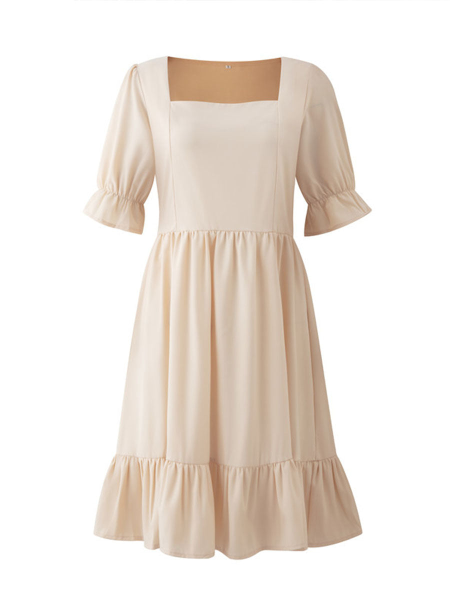 Solid Square Neck High Waist Mini Dress