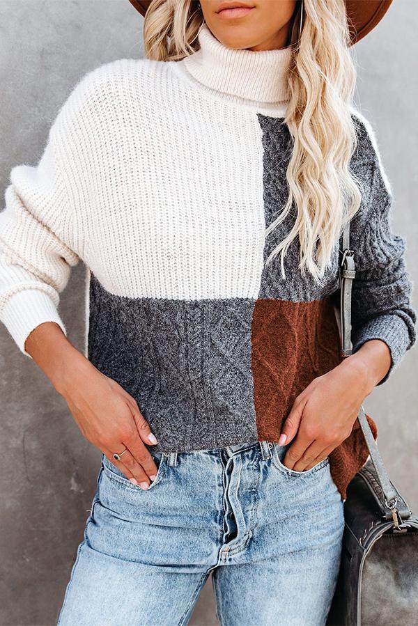 Loose High Neck Contrast Casual Sweater