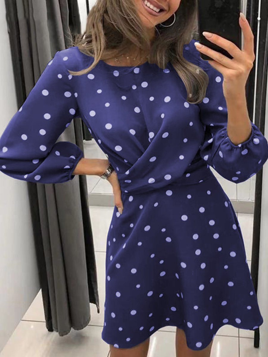 Fashion Polka Dot Print Long Sleeve Dress