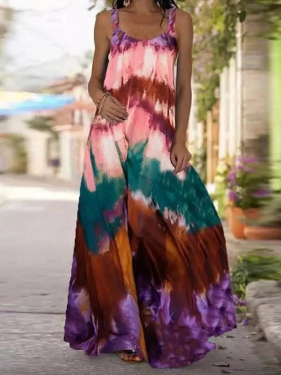 Stunning Tie Dye Print Sleeveless Maxi Dress