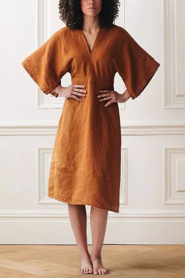 Once In A Lifetime Linen Casual Midi Dress