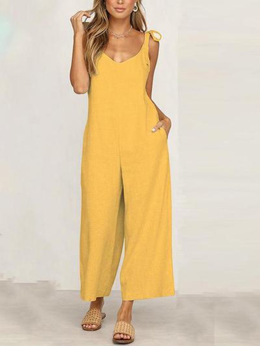 Sraps V-neck Solid Cropped Pants Jumpsuit