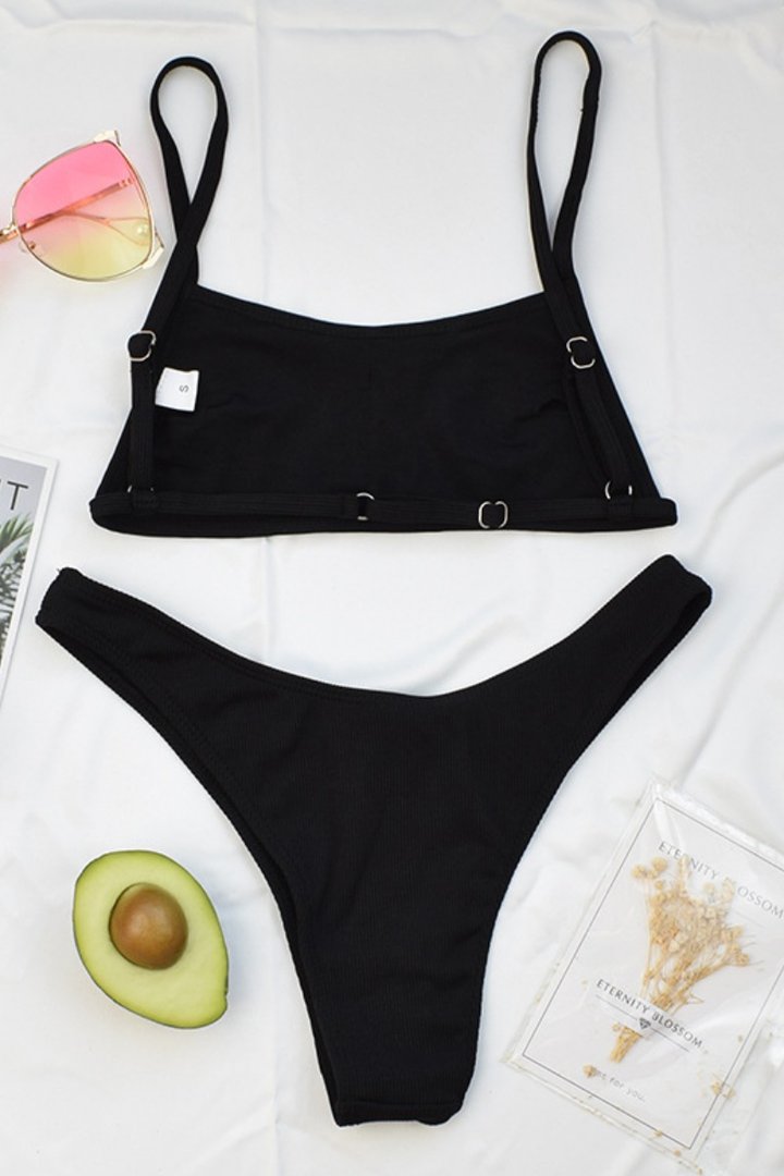 Bandeau High Cut Solid Bikini Set (4 Colors)