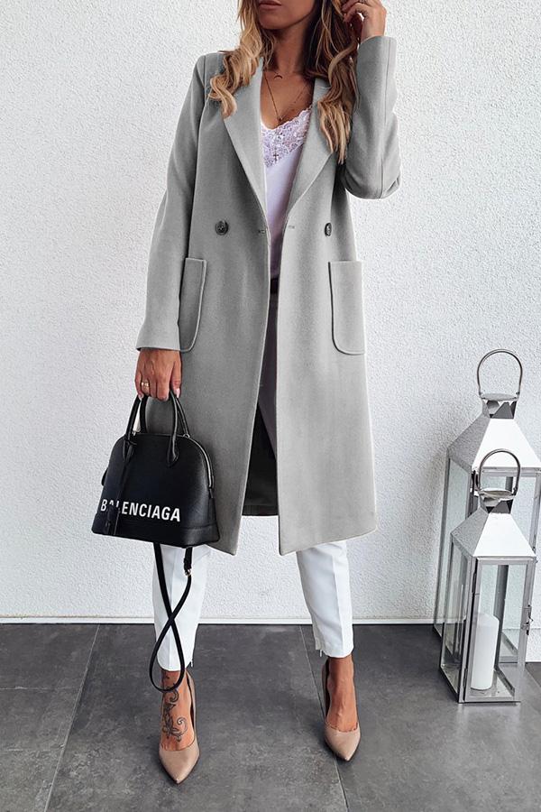 Solid Color Double-pocket Suit Collar Woolen Coat