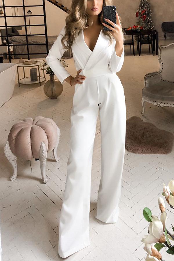 Lapel Solid Formal Wide Leg Jumpsuit
