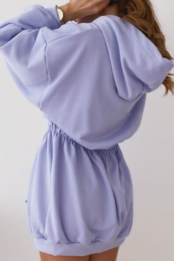 Waist Long Sleeve Fleece Hooded Sweatshirt Dress