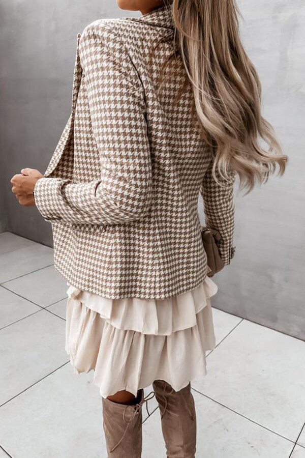 Casual Plaid Wide Collar Button Blazer