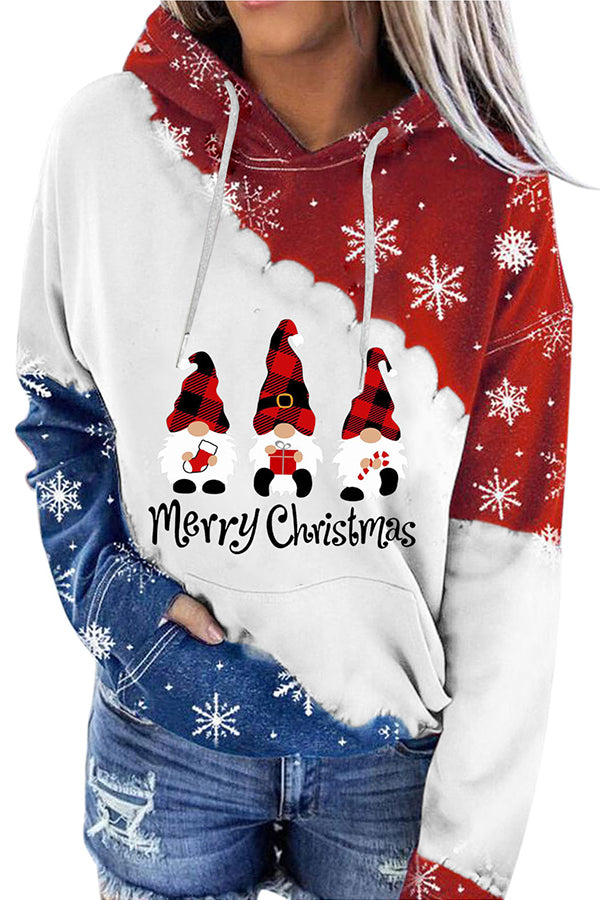 Santa Claus Print Color Block Hoodie (Red and blue)