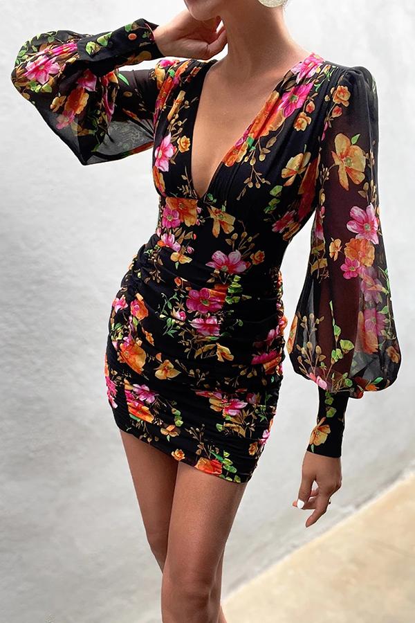 Printed Chiffon Pleated Dress