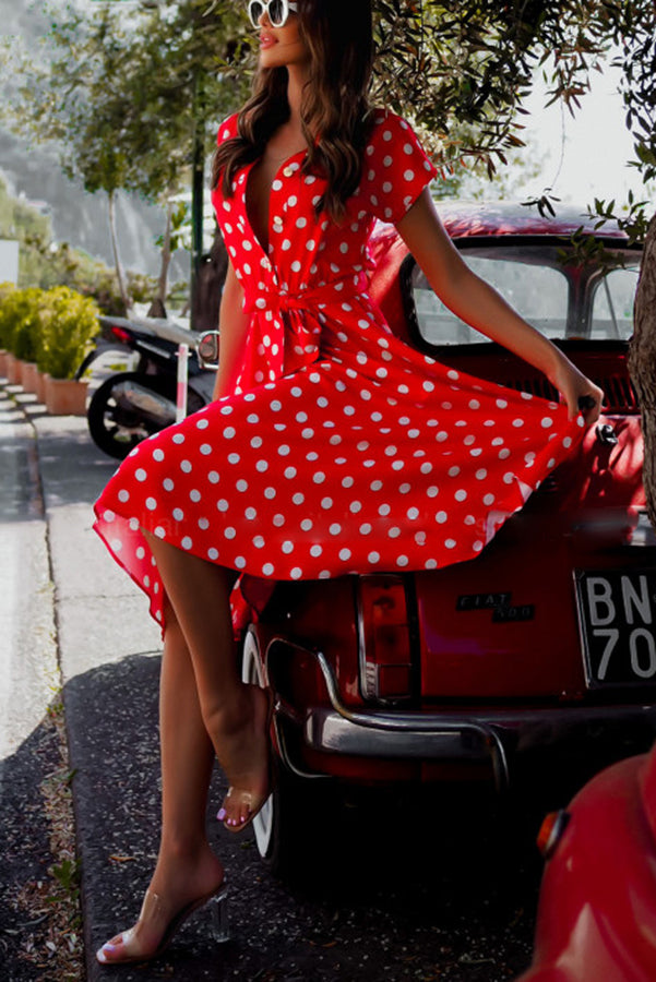 Aurielle Polka Dot Tie Front Midi Dress