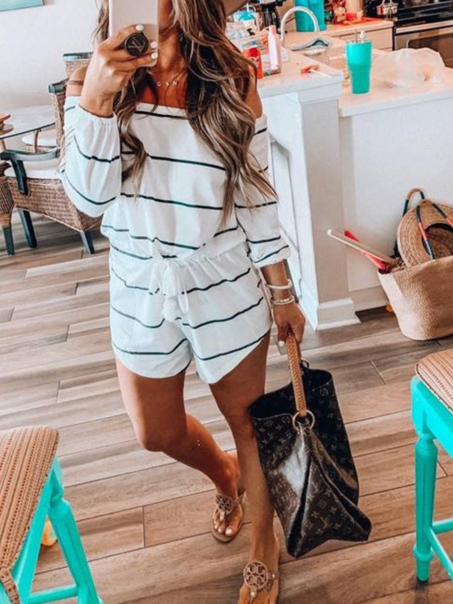 Off Shoulder Striped One-piece Romper