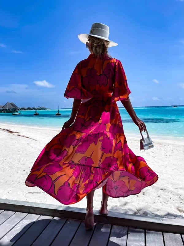 Printed Cute Casual Loose Middle Sleeve Beach Skirt