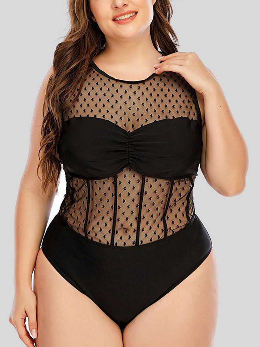 See-through Patchwork Black One-piece Swimsuit