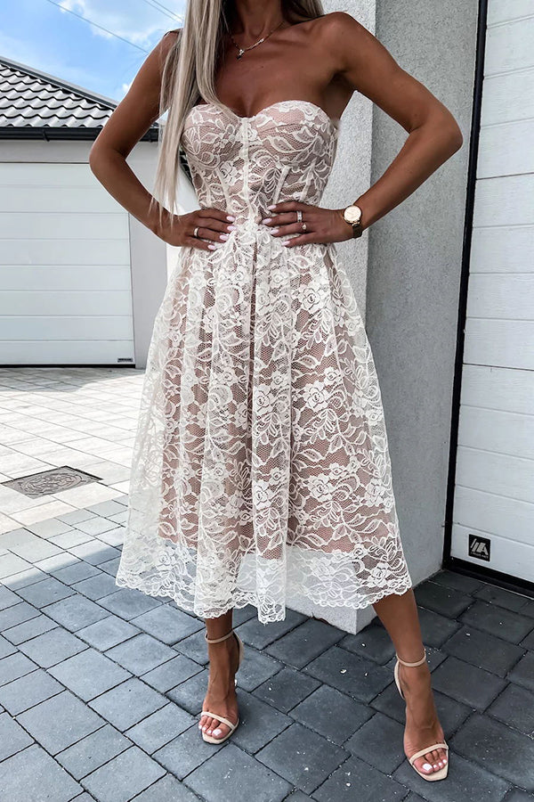 Lovely Romance Off Shoulder Lace Wedding Guest Dress