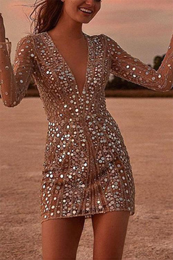 Deep V Sequin Wrap Dress