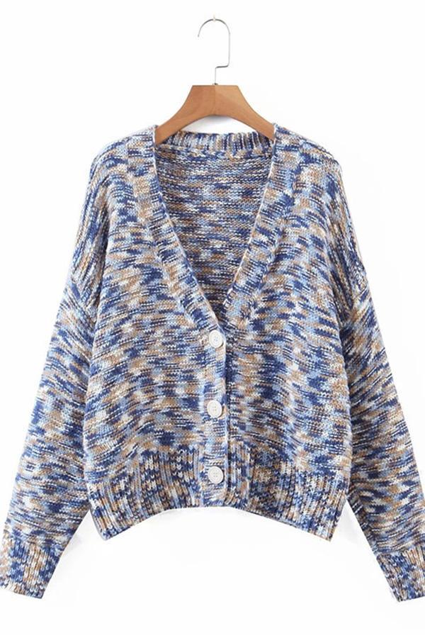 Color Single-breasted Long-sleeved Loose Knit Sweater Cardigan