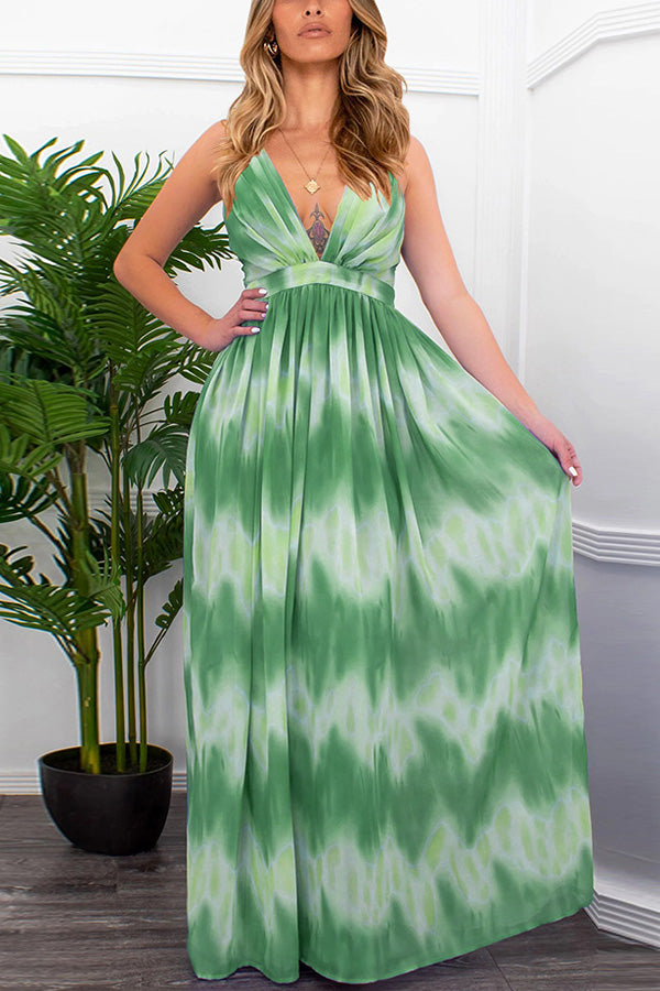 Beach V-neck Stripe Print Dress
