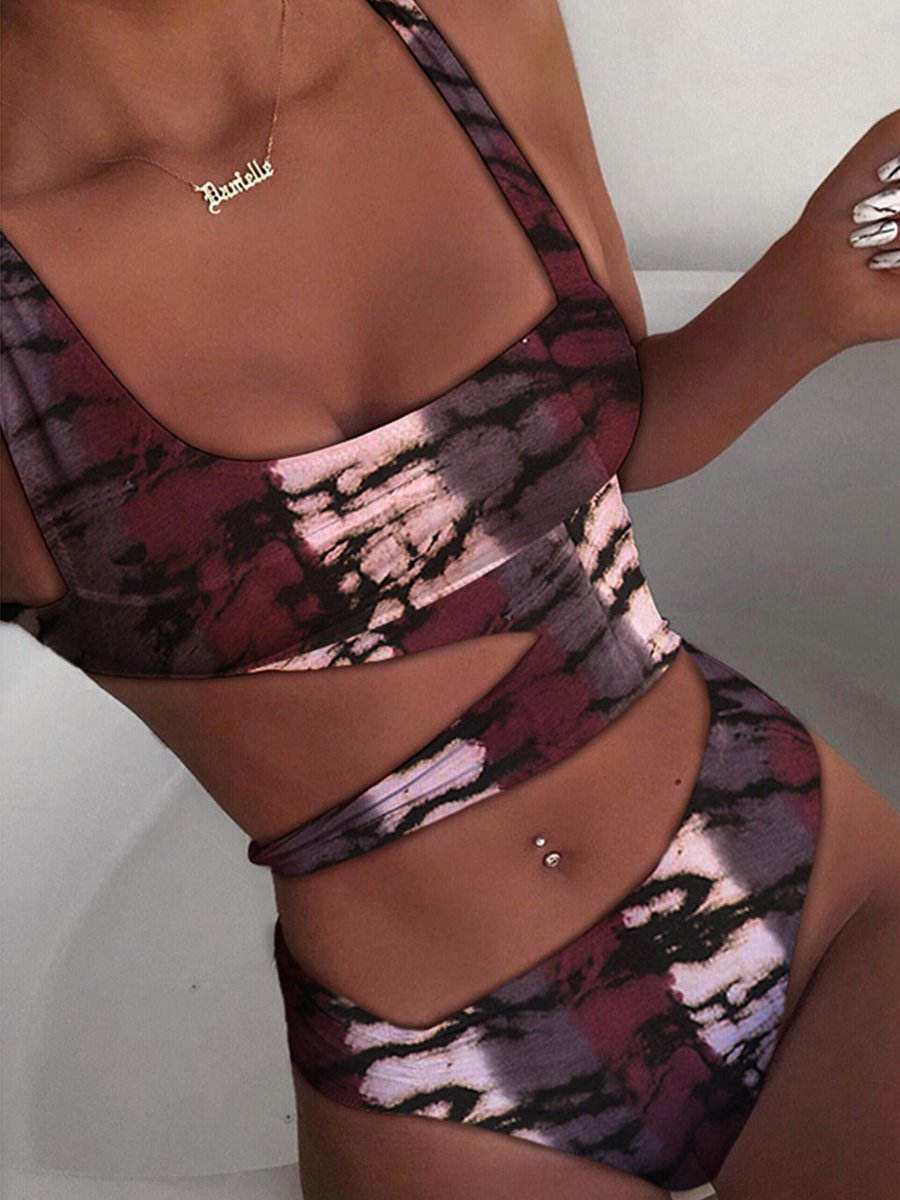 Solid Cut Out One-piece Swimsuit