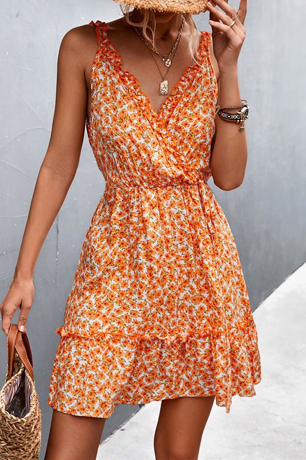 V-neck Ruffled Floral Slip Mini Dress