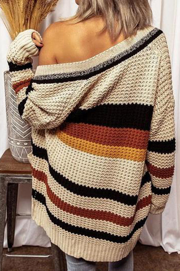 Striped Colorblock Pockets Cardigan