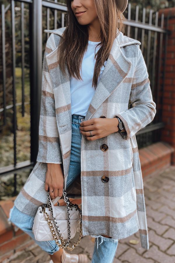 Double Row Button Checked Wool Coat