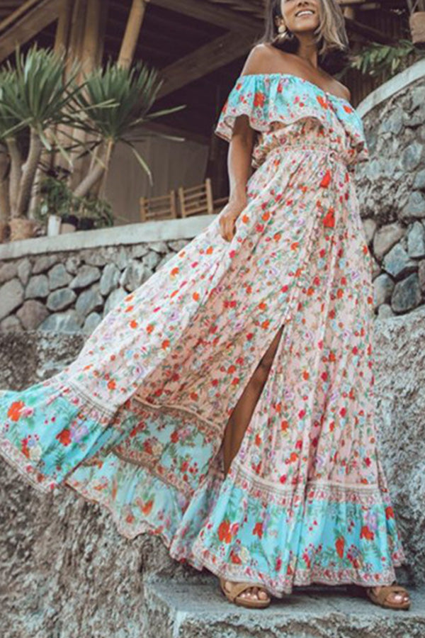 Vacation Sexy Off-the-shoulder Printed Dress