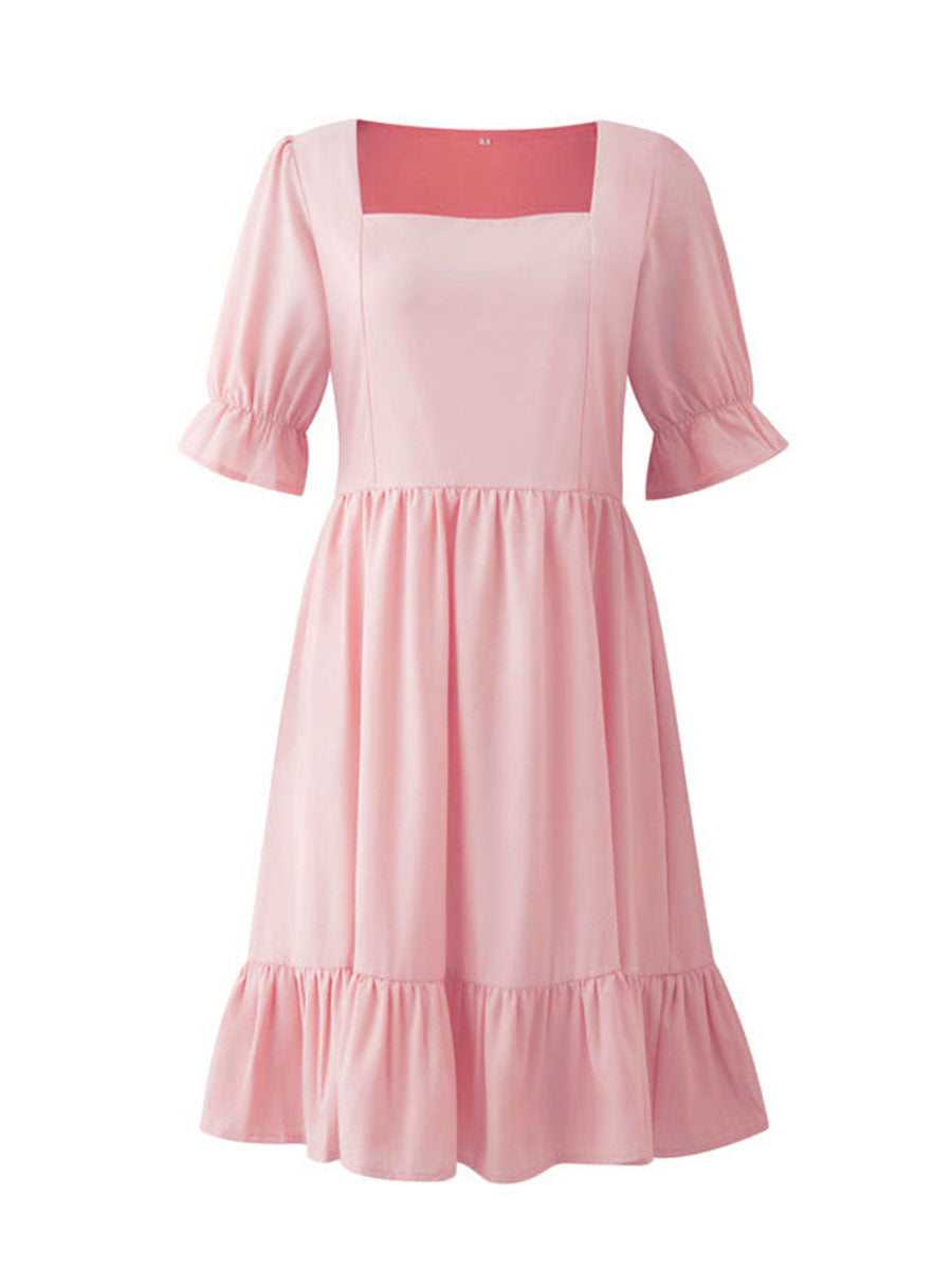 Solid Square Neck High Waist Mini Dress