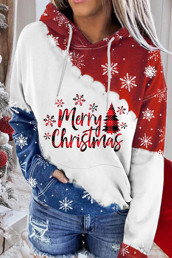 Santa Claus Print Color Block Hoodie (Red and blue)