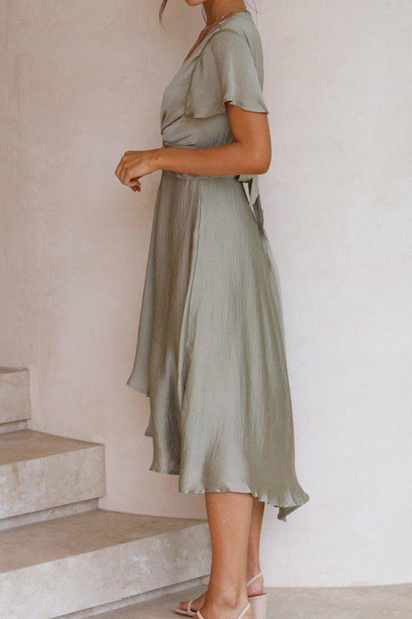 Sexy Women's Short Sleeve V-neck Irregular Dress Dress