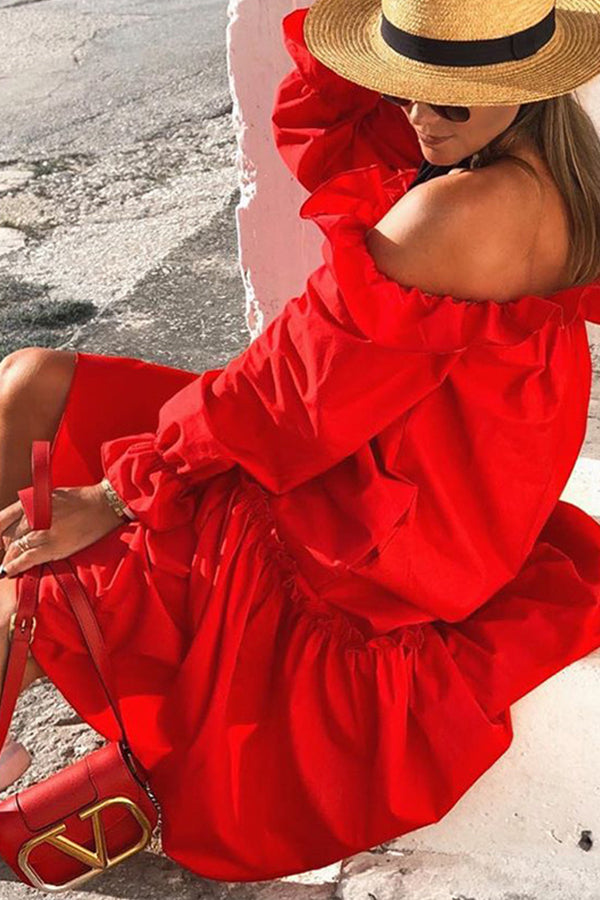 Loose Sexy Long Sleeve Ruffle Dresss