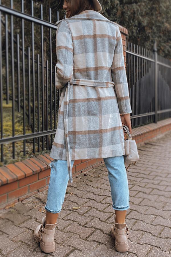 Double Row Button Checked Wool Coat