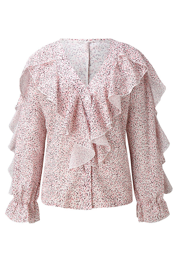 Chiffon V-Neck Long Sleeve Top