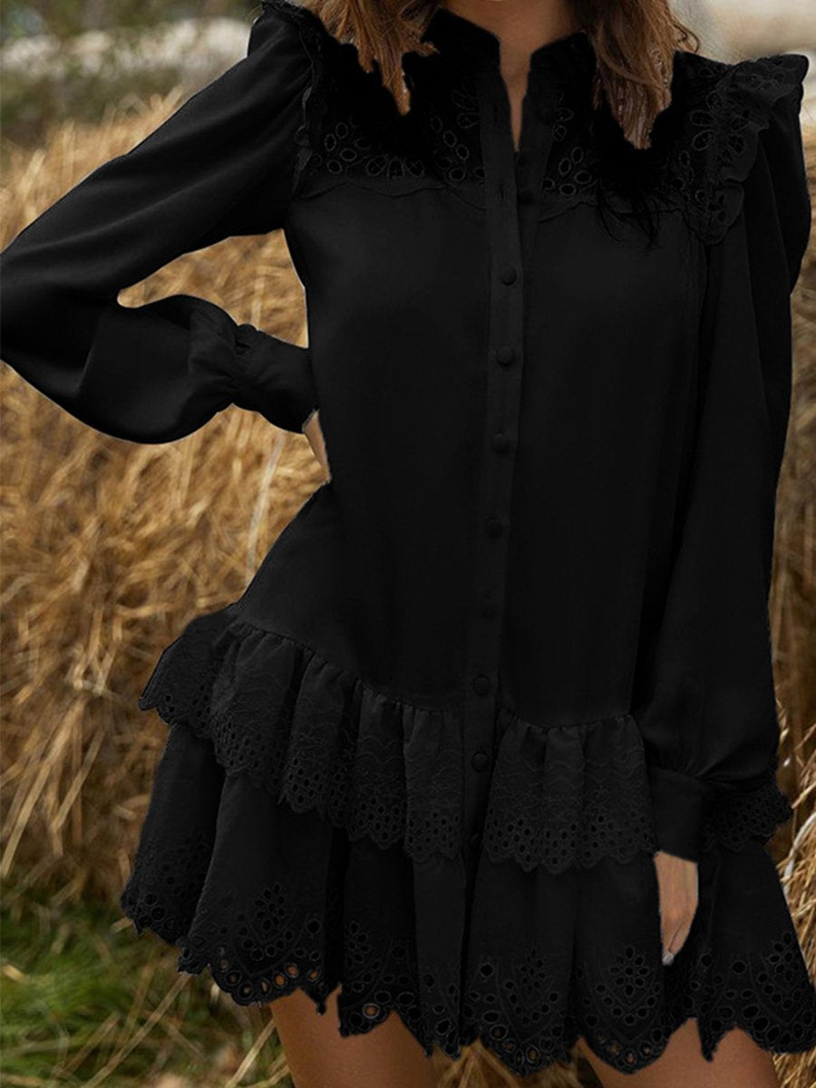 Sexy Cut Out Lace Shirt Dress