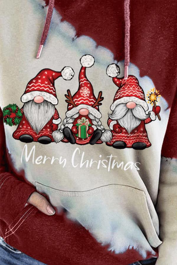 Santa Claus Print Color Block Hoodie (Red)