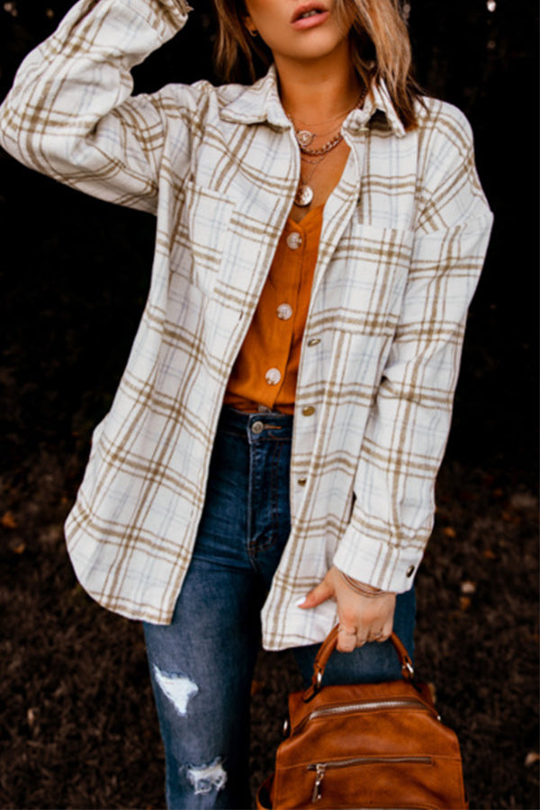 Plaid Pattern Buttoned Shirt Coat with Slits