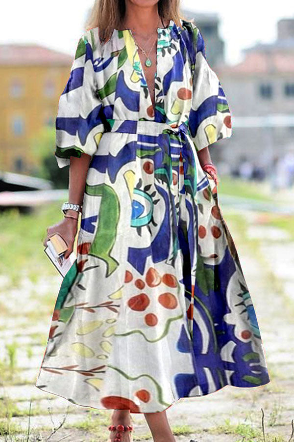 Ethnic Print Loose Mid-Sleeve Dress