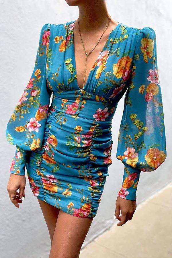 Printed Chiffon Pleated Dress
