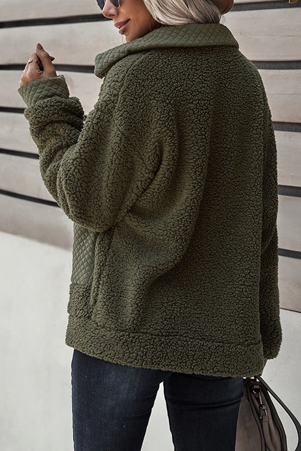 Long Sleeve Pocket Detail Zip Up Teddy Coat