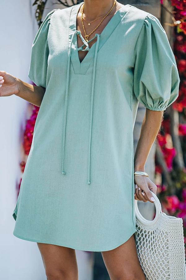 Sexy Slim Puff Sleeve Solid Color Dress