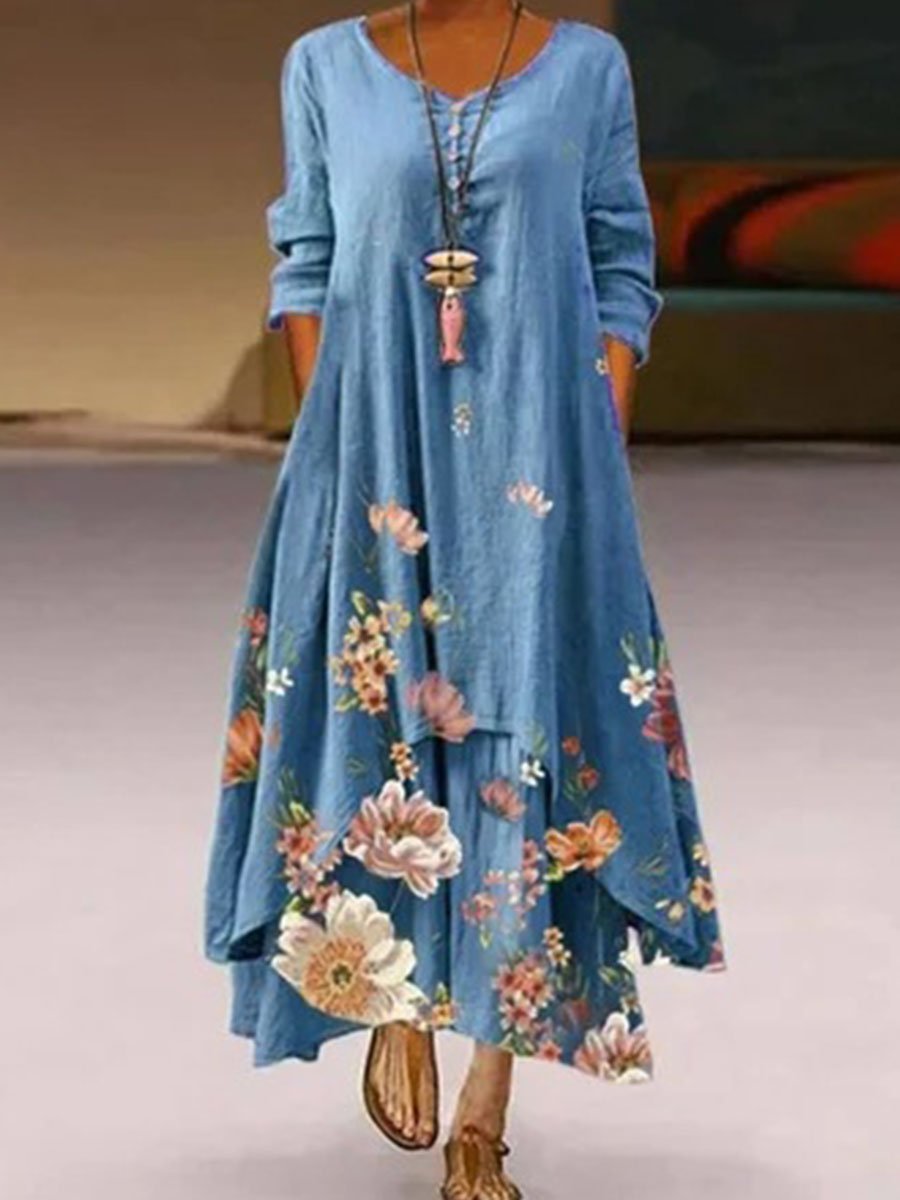 Printed Long Sleeve Dress