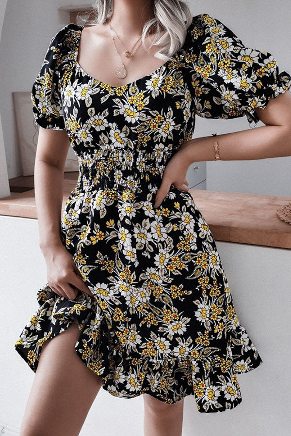 Fashion Casual Print Split Joint Square Collar A Line Dresses