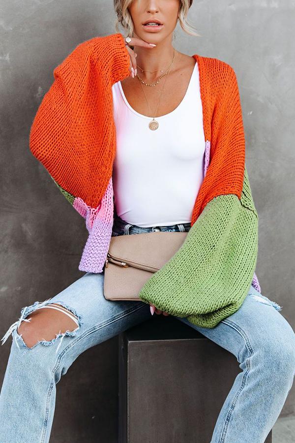 Pumpkin Colorblock Oversized Cardigan