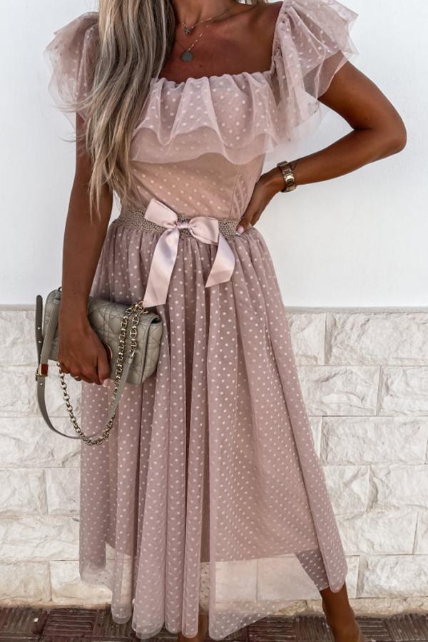 Mesh Polka Dot Midi Dress