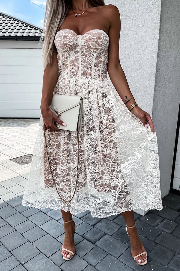 Lovely Romance Off Shoulder Lace Wedding Guest Dress