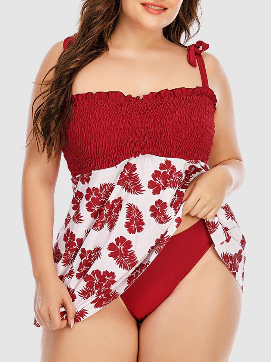 Sweet Frill Trim Butterfly Print Pink Tankini