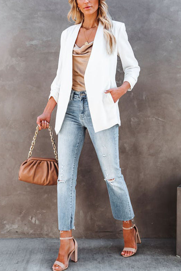 Solid Pocket Suit Coat