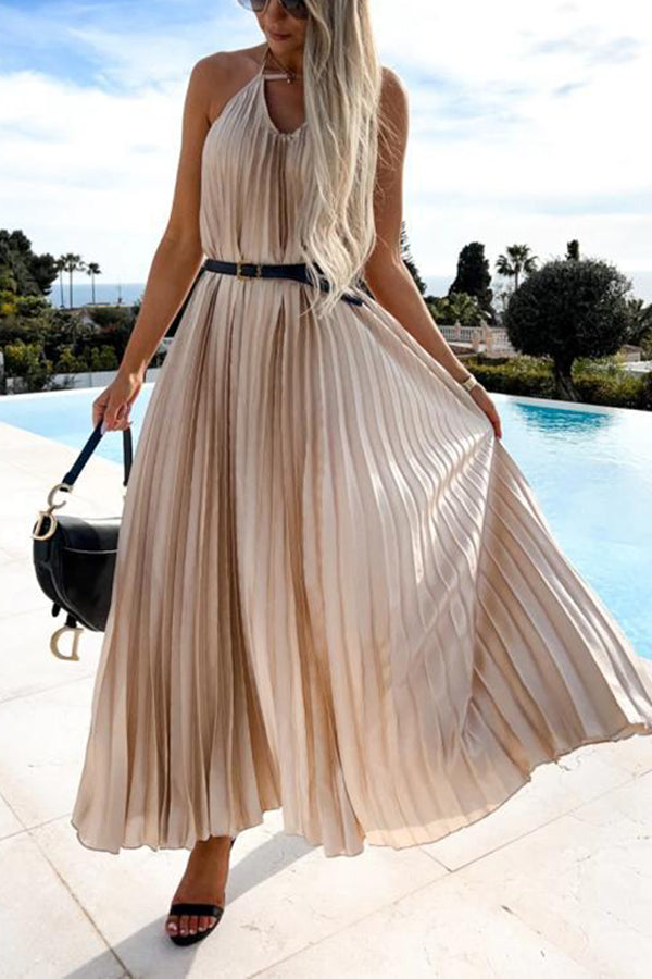 New Pleated Suspender Sweet Waist Closing Bohemian Long Dress
