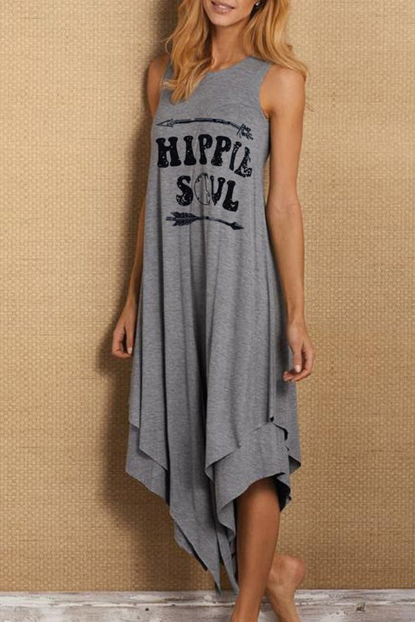 Sleeveless Asymmetric Letter Casual Dress